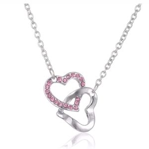 Pink Tourmaline silver double heart necklace October Birthstone NWT